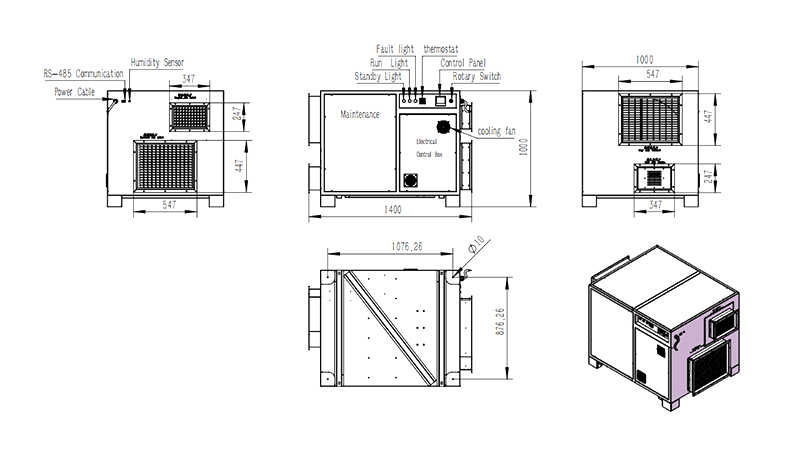 MCH-4000XF-02 Rotary Dehumidifier Overall Assembly Dimensions