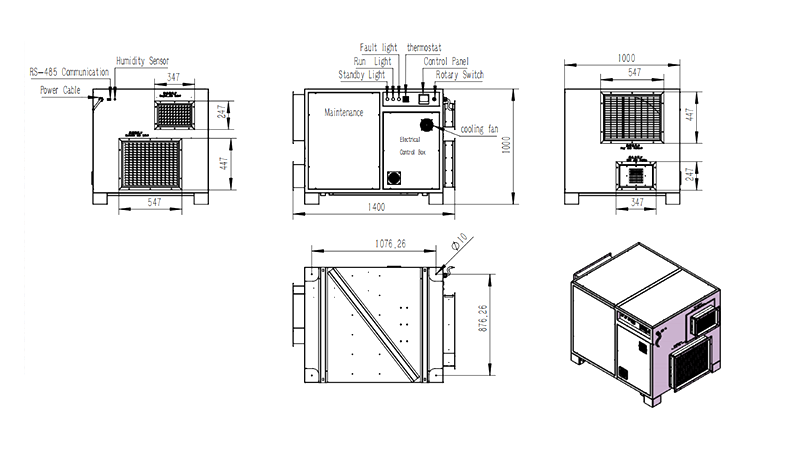 MCH-4500XF-01 Rotary Dehumidifier Overall Assembly Dimensions
