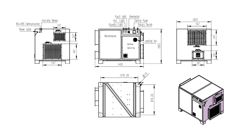 MCH-5000XF-01 Rotary Dehumidifier Overall Assembly Dimensions