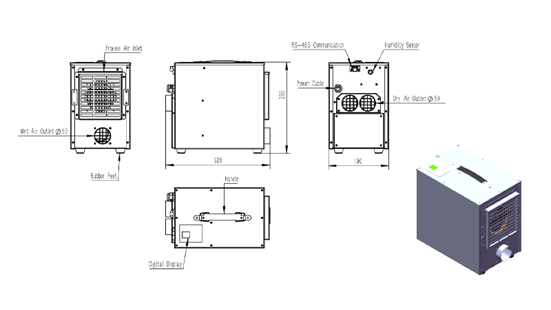 MCH-80XF-01 Rotary Dehumidifier Overall Assembly Dimensions