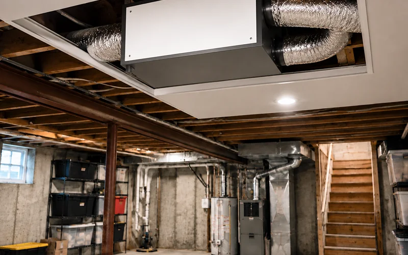 Ceiling-mounted Installation for Basement Dehumidifier