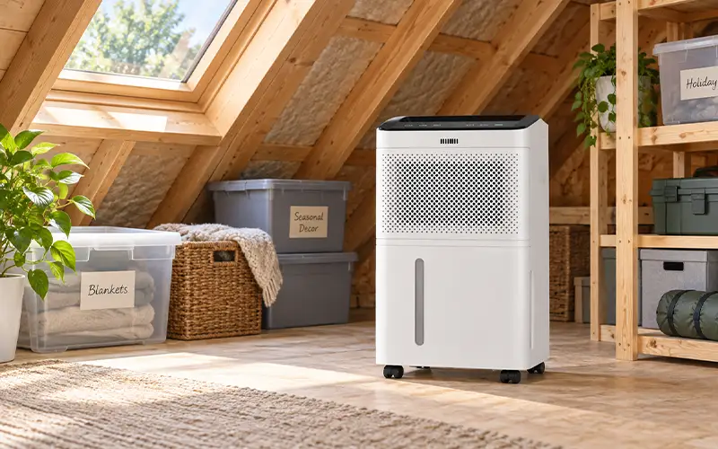 Whole-House Ducted Dehumidifier installed in Attic